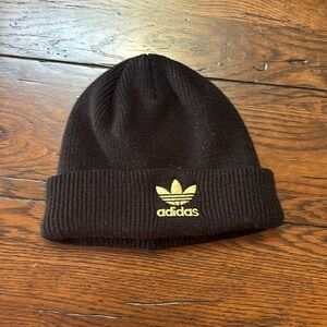 Adidas black gold beanie